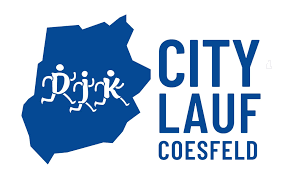 Logo von Citylauf Coesfeld mit blauen Läufern und Buchstaben.